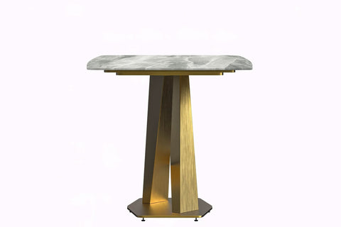 LeisureMod Voren Mid-Century Modern Dining Table with Rectangular Tabletop with Gold Stainless Steel Base