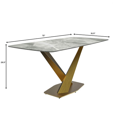 LeisureMod Voren Mid-Century Modern Dining Table with Rectangular Tabletop with Gold Stainless Steel Base