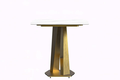 LeisureMod Voren Mid-Century Modern Dining Table with Rectangular Tabletop with Gold Stainless Steel Base