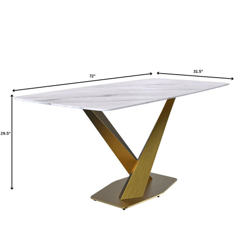 LeisureMod Voren Mid-Century Modern Dining Table with Rectangular Tabletop with Gold Stainless Steel Base