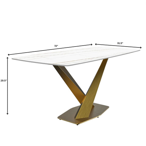 LeisureMod Voren Mid-Century Modern Dining Table with Rectangular Tabletop with Gold Stainless Steel Base