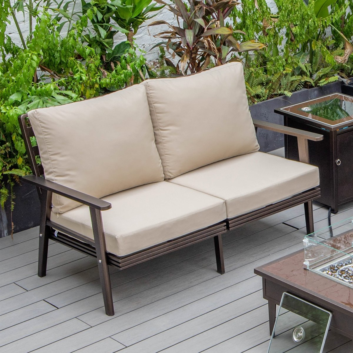 Walbrooke Modern Outdoor Patio Loveseat – Black, Brown, White, or Grey Frame & Removable Cushions