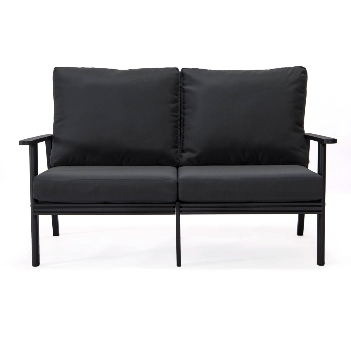 Walbrooke Modern Outdoor Patio Loveseat – Black, Brown, White, or Grey Frame & Removable Cushions