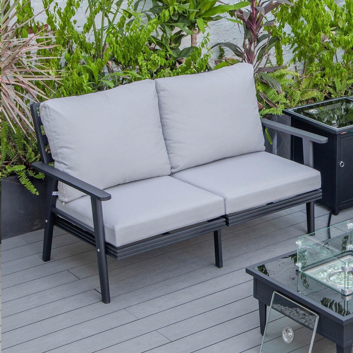 Walbrooke Modern Outdoor Patio Loveseat – Black, Brown, White, or Grey Frame & Removable Cushions