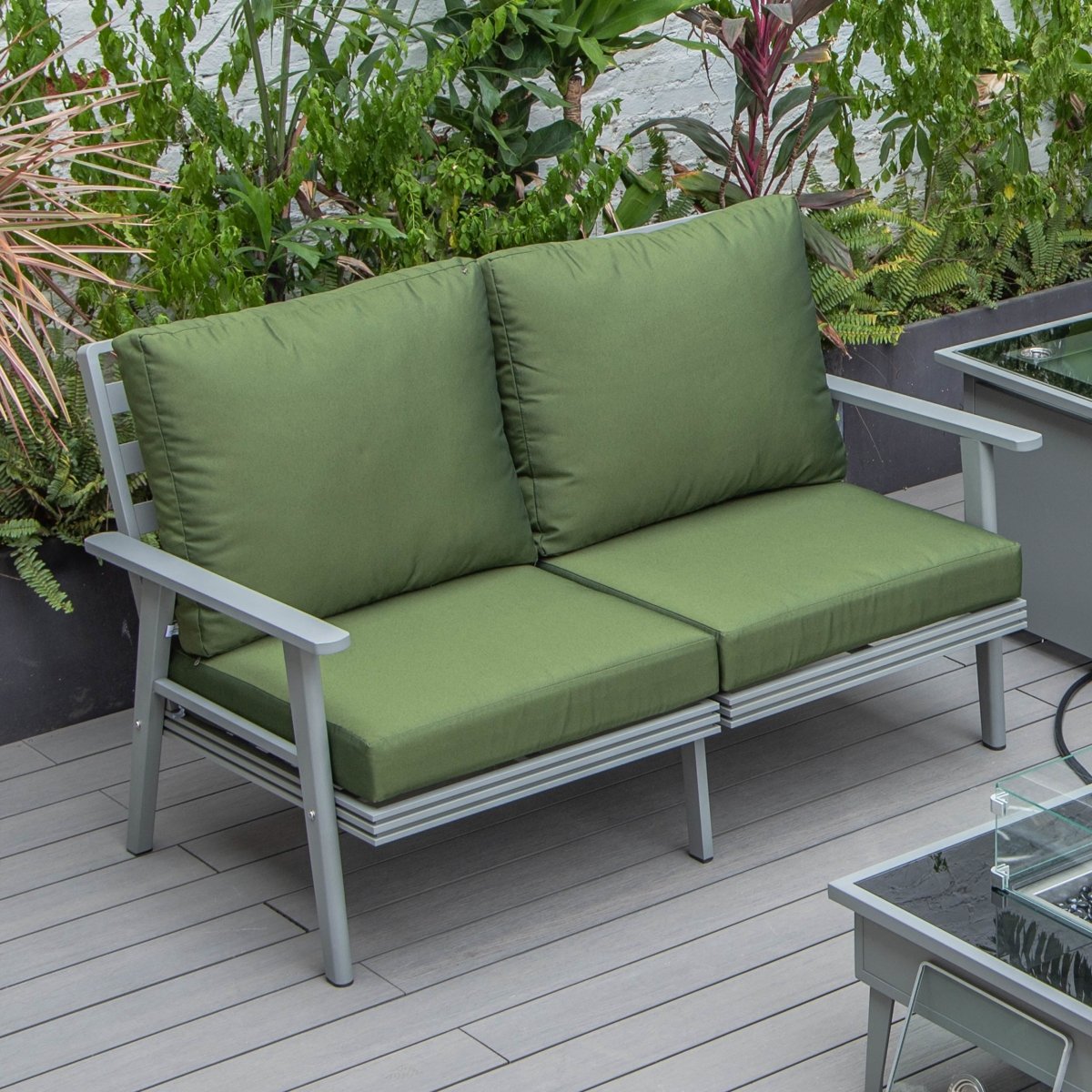 Walbrooke Modern Outdoor Patio Loveseat – Black, Brown, White, or Grey Frame & Removable Cushions