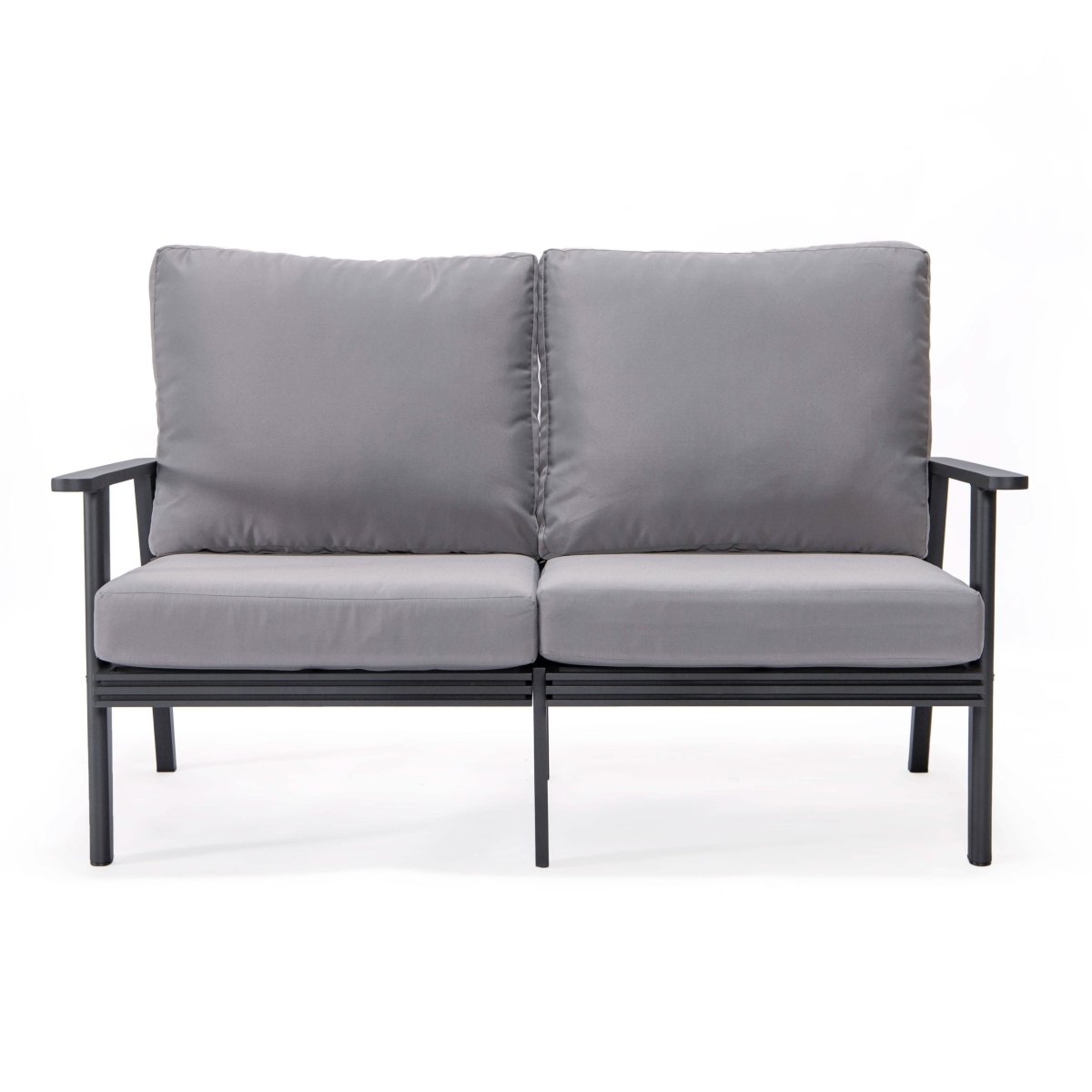 Walbrooke Modern Outdoor Patio Loveseat – Black, Brown, White, or Grey Frame & Removable Cushions