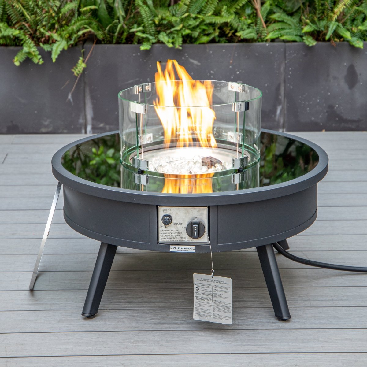 Walbrooke Modern Outdoor Round Fire Pit Table with Powder - Coated Aliuminum Frame and Slats/Non Slats Design