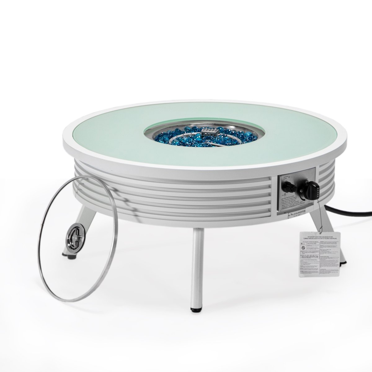 Walbrooke Modern Outdoor Round Fire Pit Table with Powder - Coated Aliuminum Frame and Slats/Non Slats Design