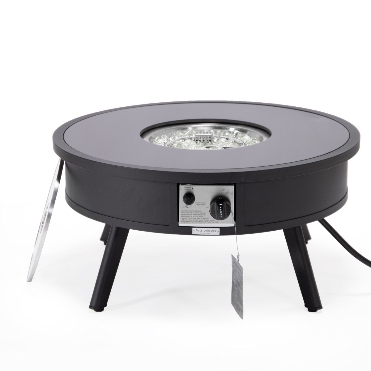 Walbrooke Modern Outdoor Round Fire Pit Table with Powder - Coated Aliuminum Frame and Slats/Non Slats Design