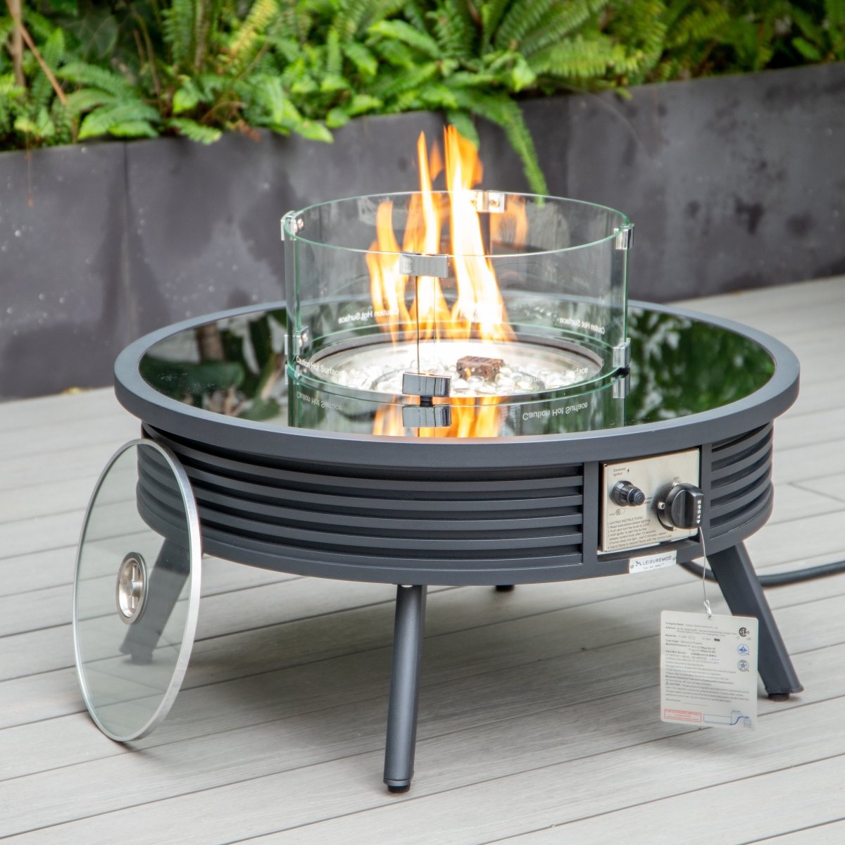 Walbrooke Modern Outdoor Round Fire Pit Table with Powder - Coated Aliuminum Frame and Slats/Non Slats Design
