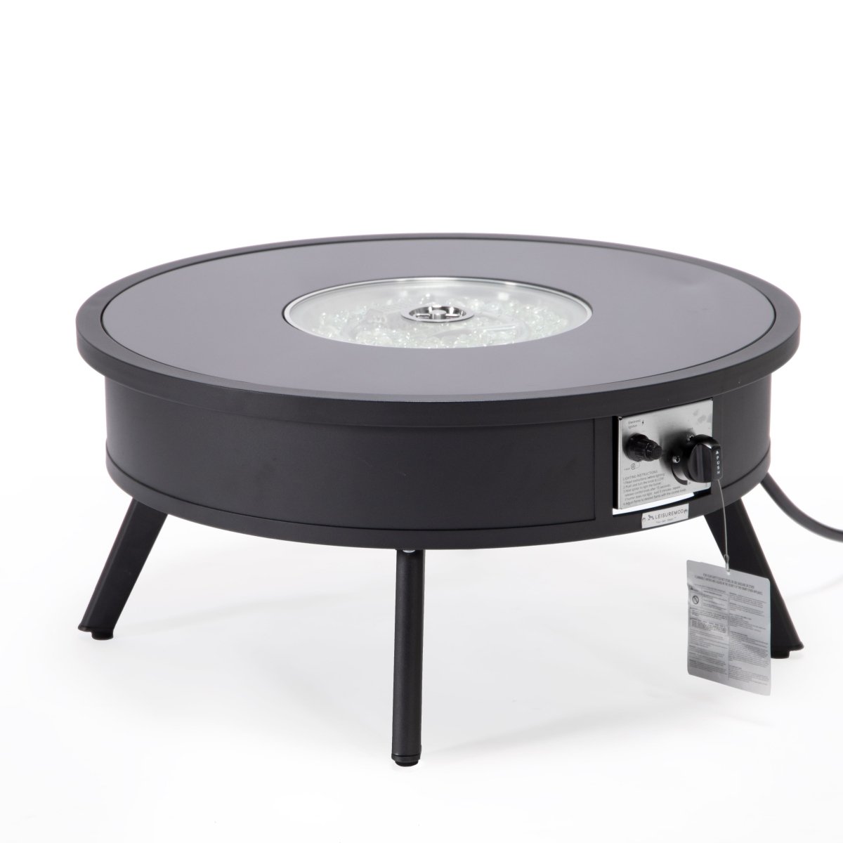 Walbrooke Modern Outdoor Round Fire Pit Table with Powder - Coated Aliuminum Frame and Slats/Non Slats Design