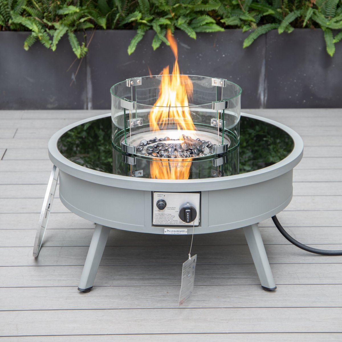 Walbrooke Modern Outdoor Round Fire Pit Table with Powder - Coated Aliuminum Frame and Slats/Non Slats Design