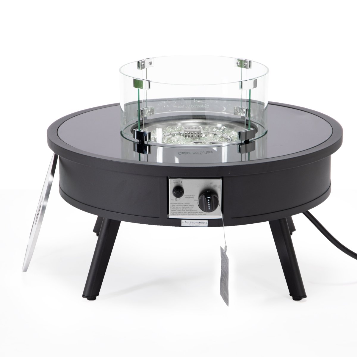 Walbrooke Modern Outdoor Round Fire Pit Table with Powder - Coated Aliuminum Frame and Slats/Non Slats Design