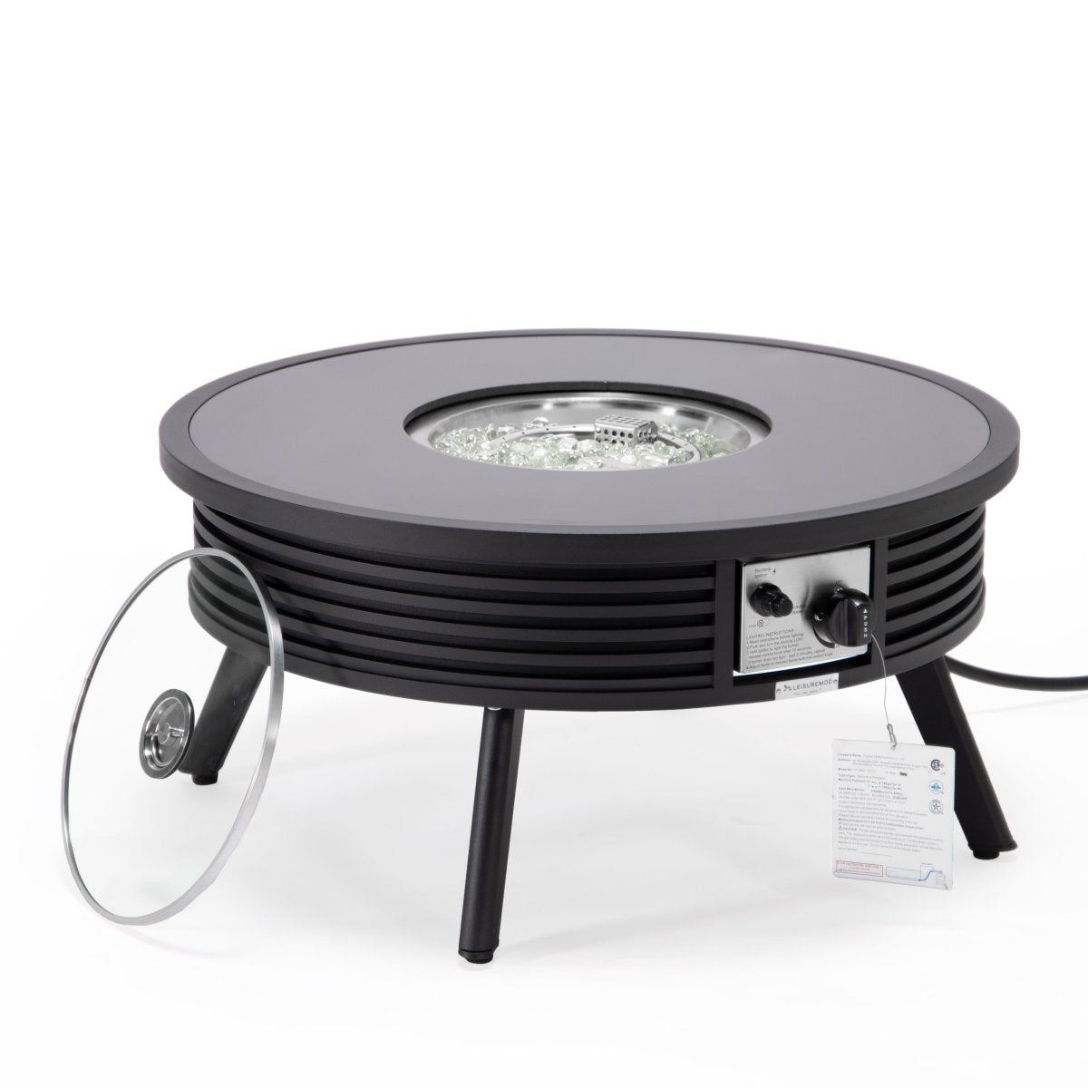 Walbrooke Modern Outdoor Round Fire Pit Table with Powder - Coated Aliuminum Frame and Slats/Non Slats Design