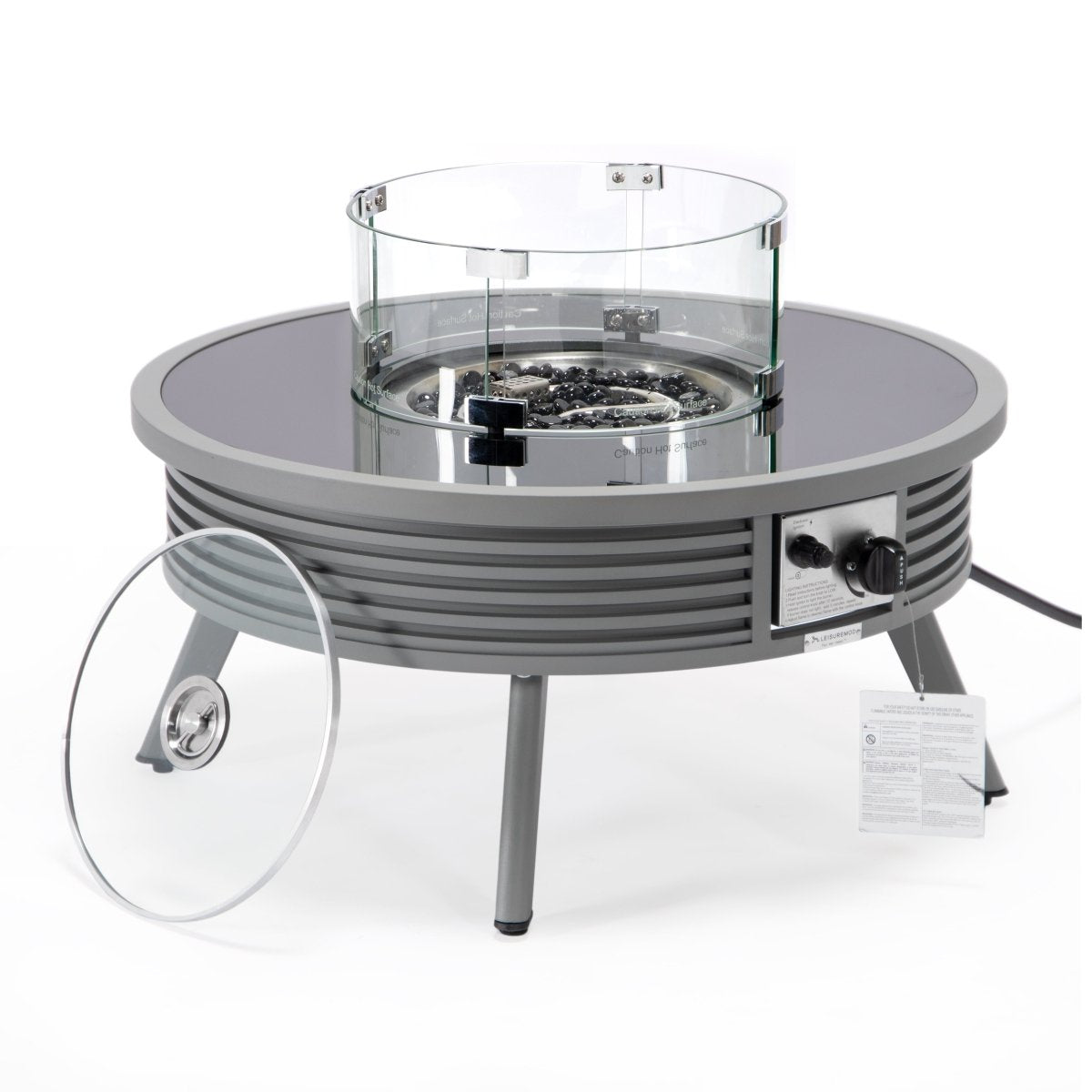Walbrooke Modern Outdoor Round Fire Pit Table with Powder - Coated Aliuminum Frame and Slats/Non Slats Design