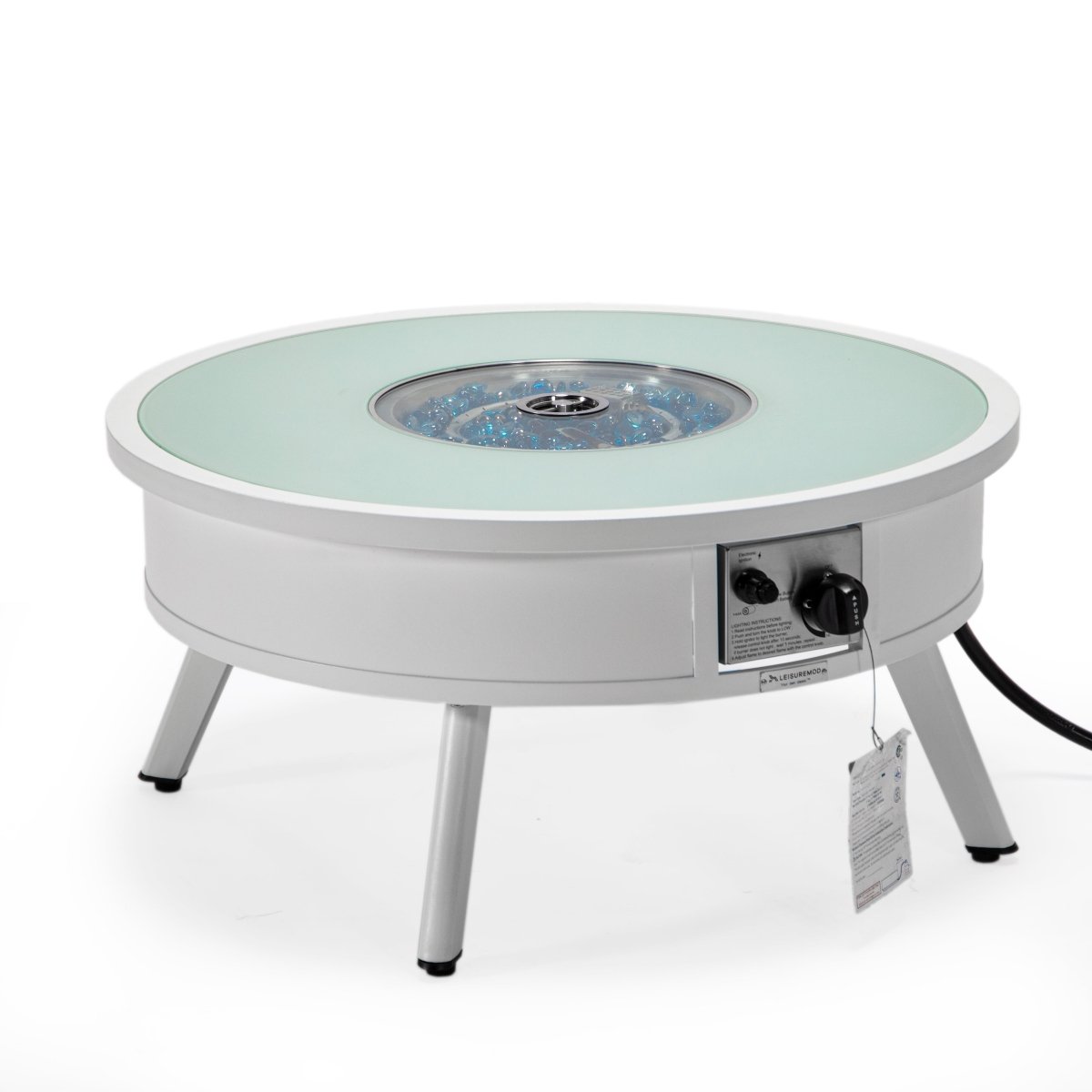 Walbrooke Modern Outdoor Round Fire Pit Table with Powder - Coated Aliuminum Frame and Slats/Non Slats Design