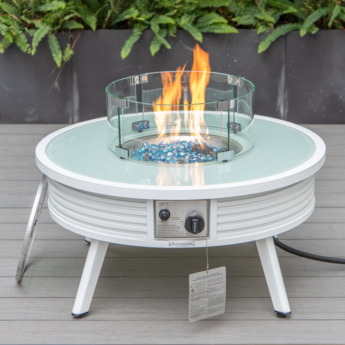 Walbrooke Modern Outdoor Round Fire Pit Table with Powder - Coated Aliuminum Frame and Slats/Non Slats Design