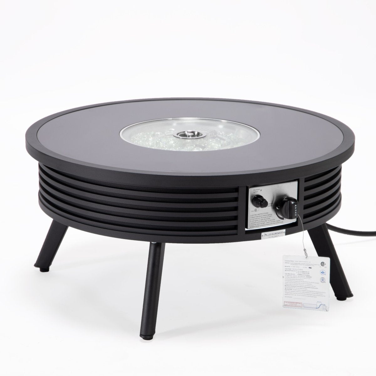 Walbrooke Modern Outdoor Round Fire Pit Table with Powder - Coated Aliuminum Frame and Slats/Non Slats Design