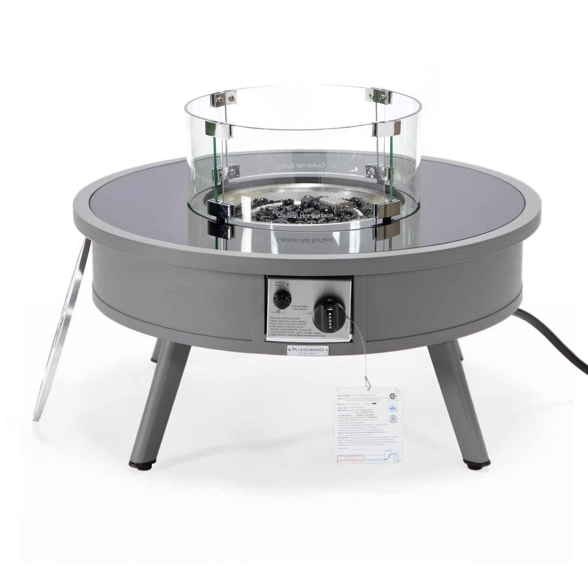 Walbrooke Modern Outdoor Round Fire Pit Table with Powder - Coated Aliuminum Frame and Slats/Non Slats Design