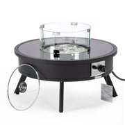 Walbrooke Modern Outdoor Round Fire Pit Table with Powder - Coated Aliuminum Frame and Slats/Non Slats Design