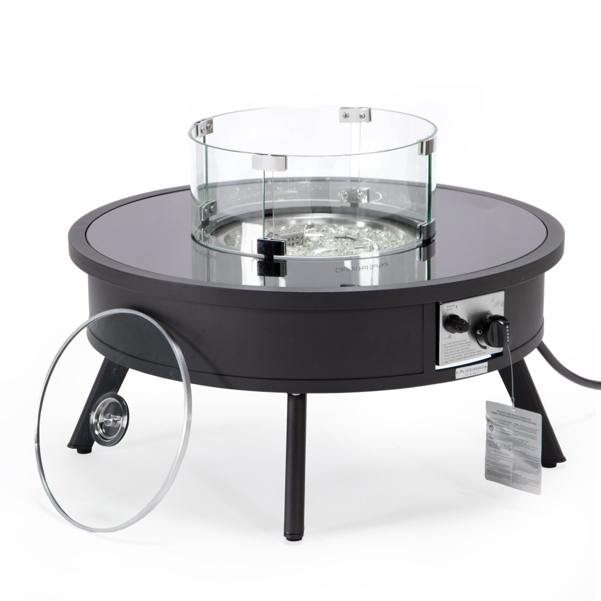 Walbrooke Modern Outdoor Round Fire Pit Table with Powder - Coated Aliuminum Frame and Slats/Non Slats Design