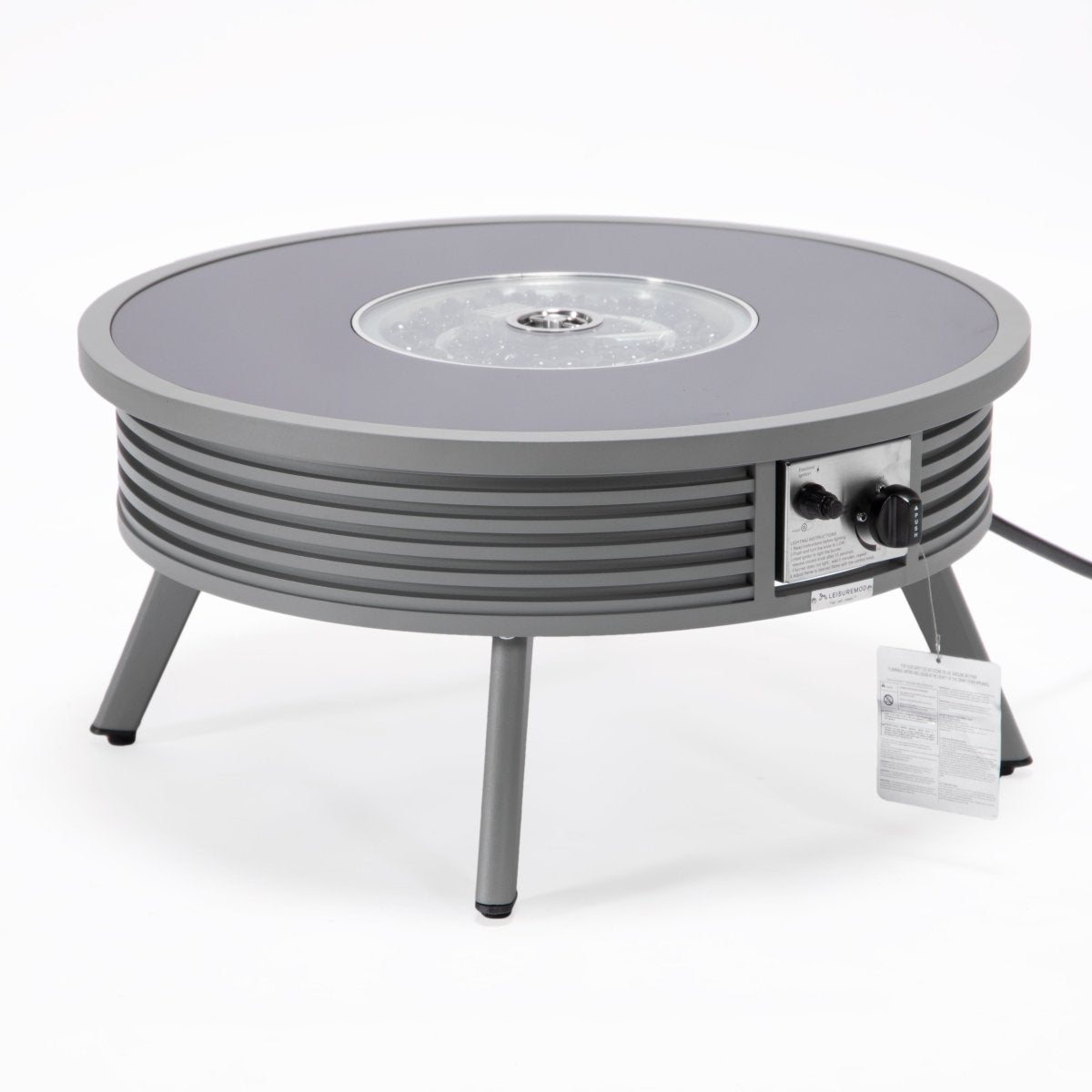 Walbrooke Modern Outdoor Round Fire Pit Table with Powder - Coated Aliuminum Frame and Slats/Non Slats Design