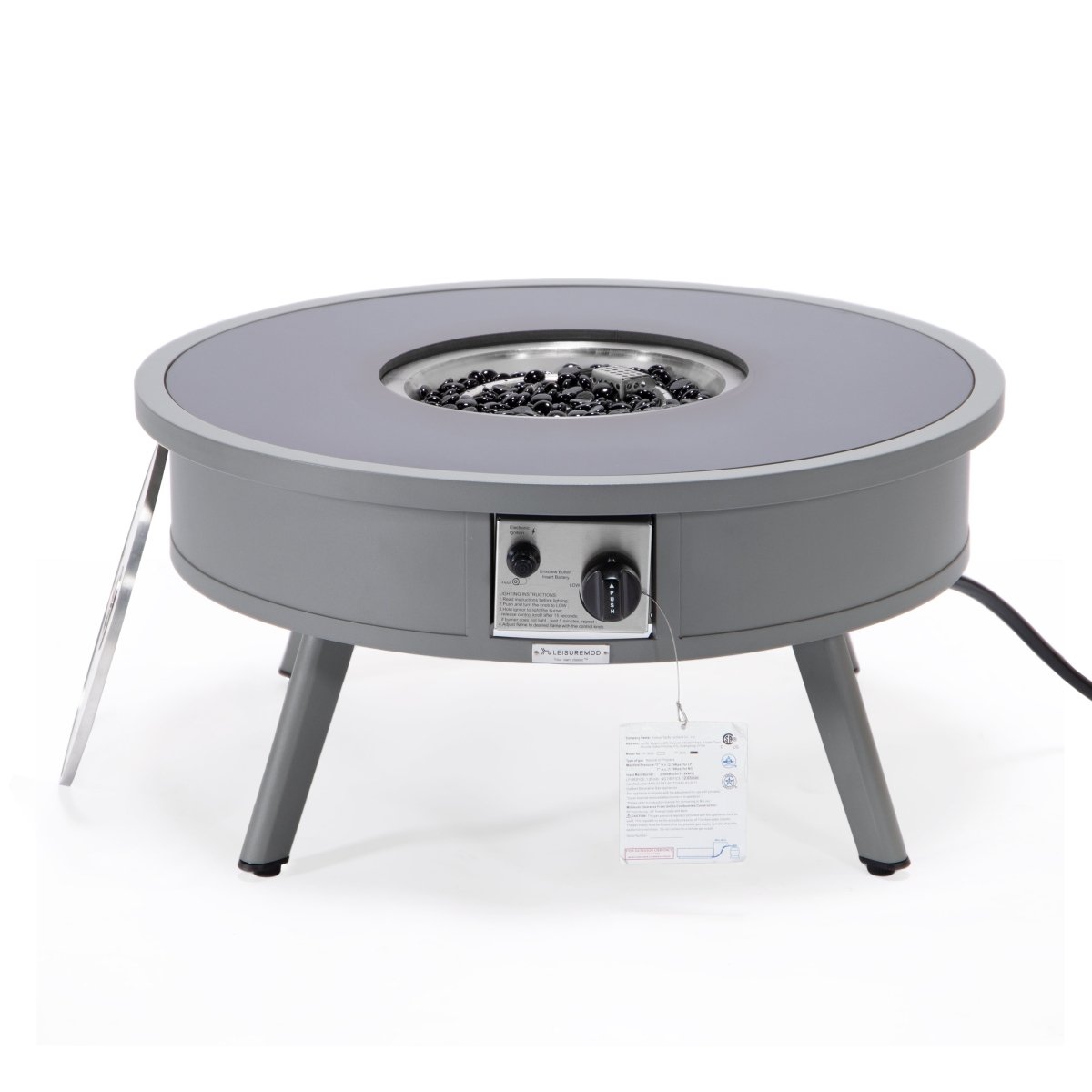 Walbrooke Modern Outdoor Round Fire Pit Table with Powder - Coated Aliuminum Frame and Slats/Non Slats Design