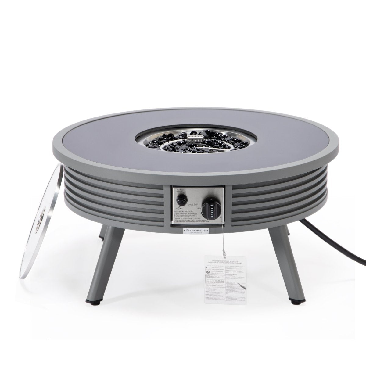 Walbrooke Modern Outdoor Round Fire Pit Table with Powder - Coated Aliuminum Frame and Slats/Non Slats Design