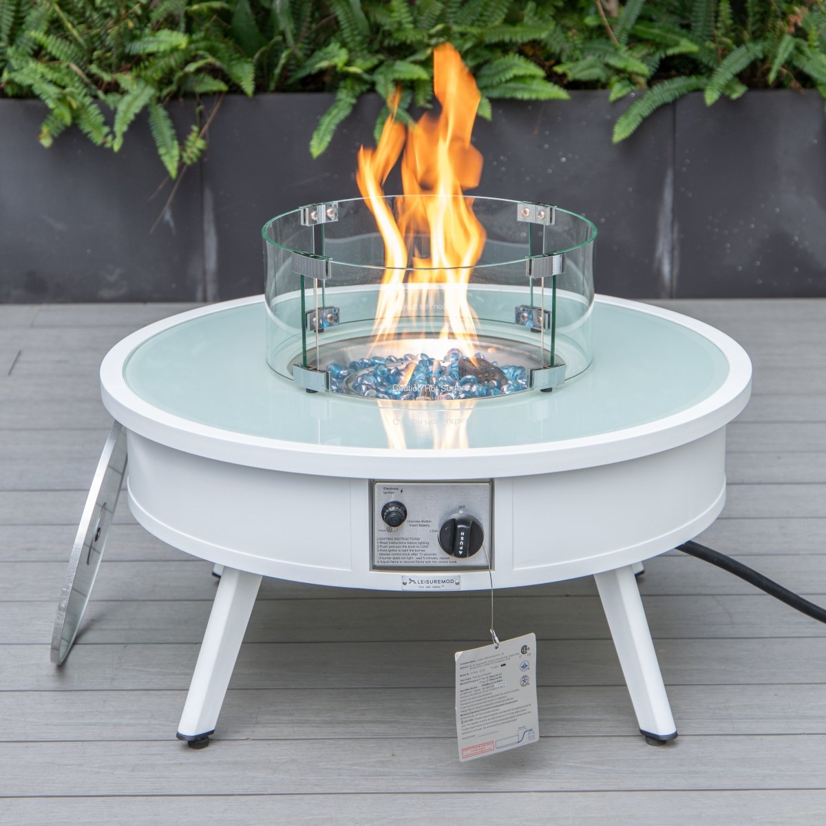 Walbrooke Modern Outdoor Round Fire Pit Table with Powder - Coated Aliuminum Frame and Slats/Non Slats Design