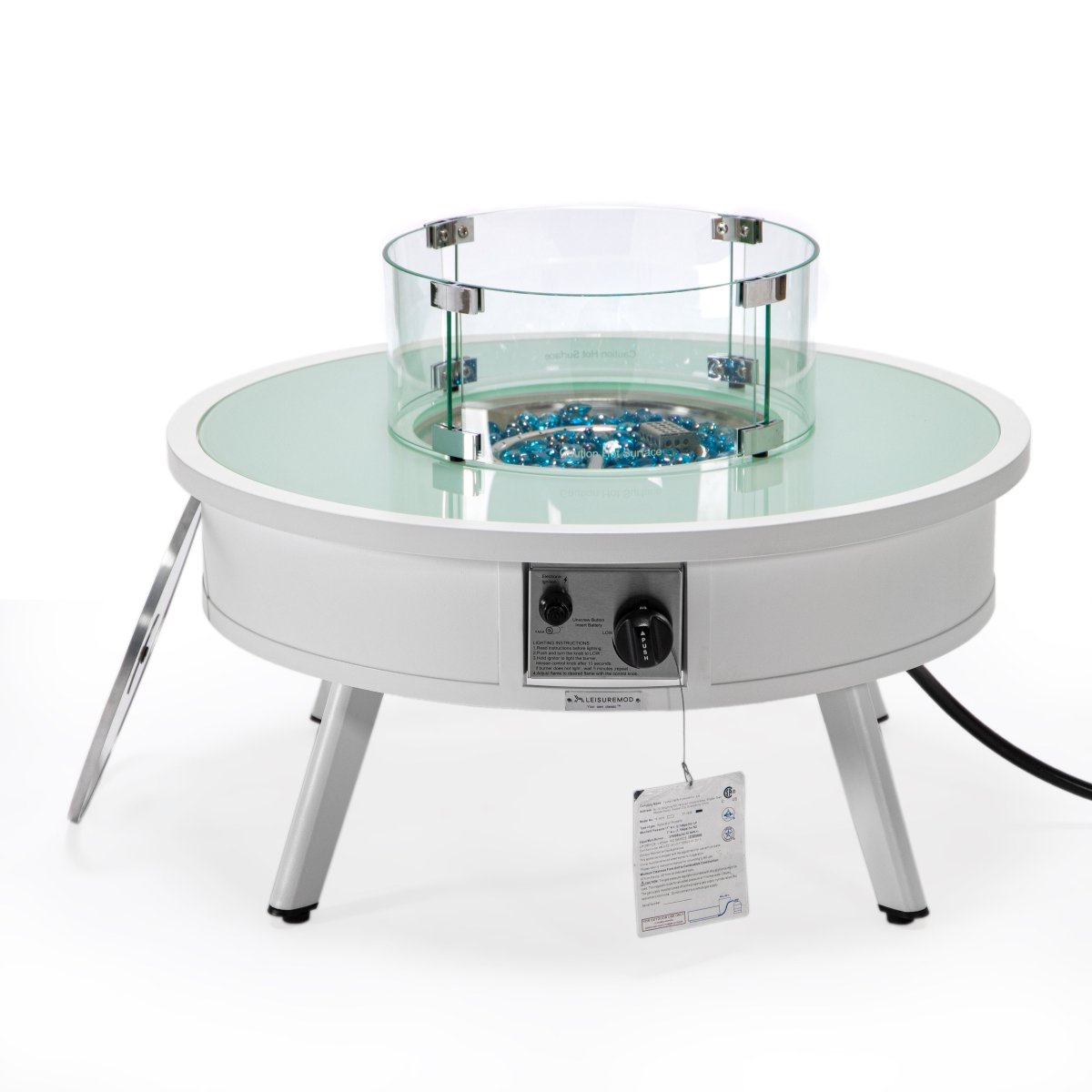 Walbrooke Modern Outdoor Round Fire Pit Table with Powder - Coated Aliuminum Frame and Slats/Non Slats Design