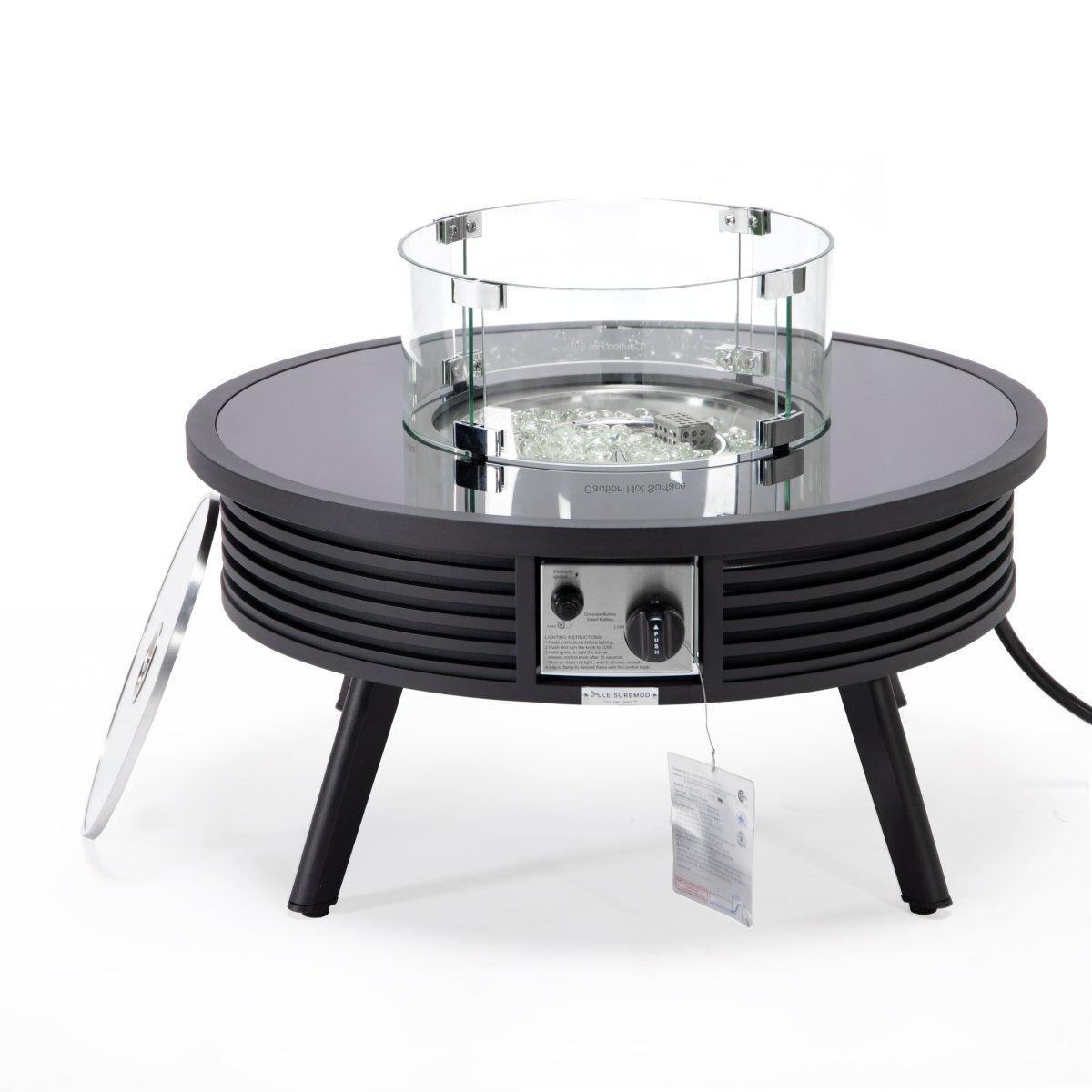 Walbrooke Modern Outdoor Round Fire Pit Table with Powder - Coated Aliuminum Frame and Slats/Non Slats Design