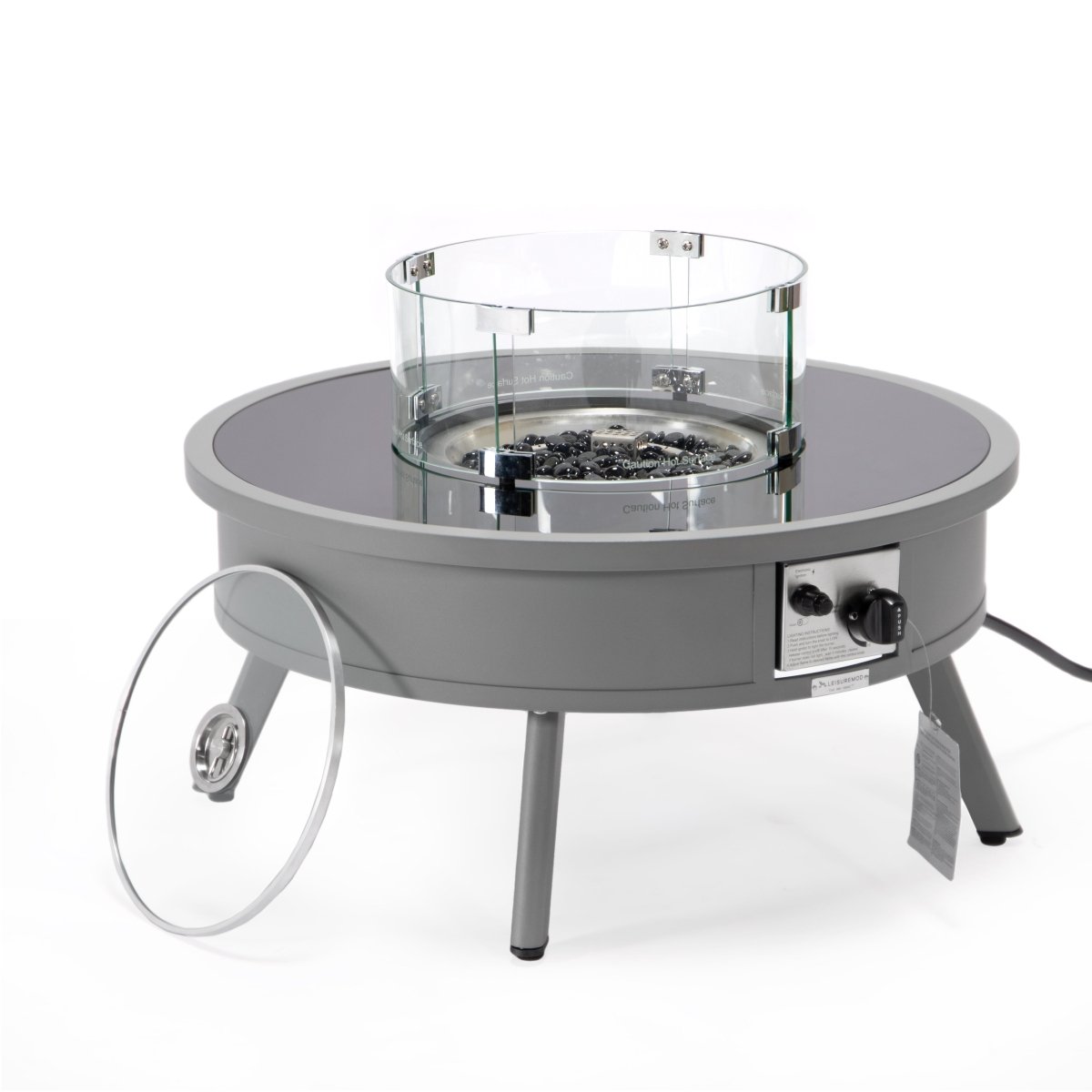 Walbrooke Modern Outdoor Round Fire Pit Table with Powder - Coated Aliuminum Frame and Slats/Non Slats Design