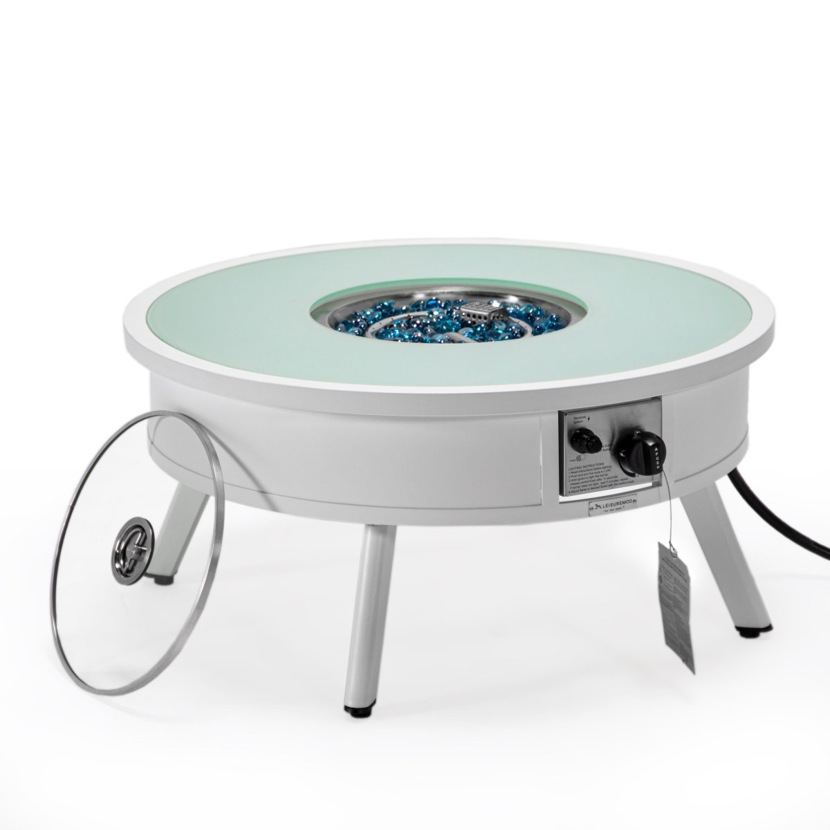 Walbrooke Modern Outdoor Round Fire Pit Table with Powder - Coated Aliuminum Frame and Slats/Non Slats Design