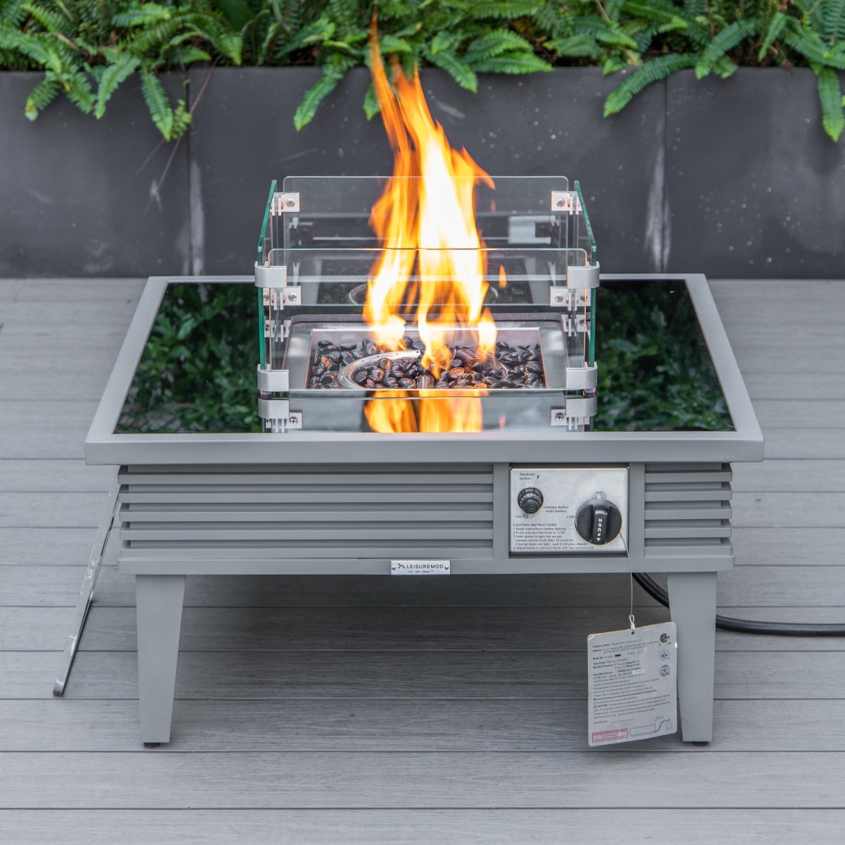 Walbrooke Modern Outdoor Square Fire Pit Table with Powder - Coated Aliuminum Frame Slats/Non Slats Design