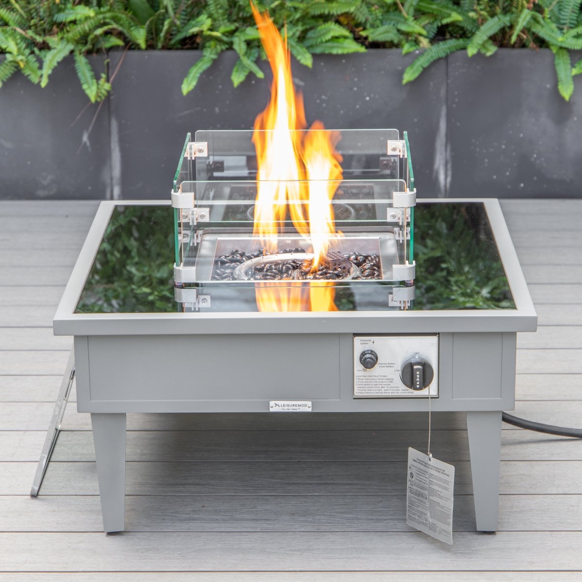 Walbrooke Modern Outdoor Square Fire Pit Table with Powder - Coated Aliuminum Frame Slats/Non Slats Design