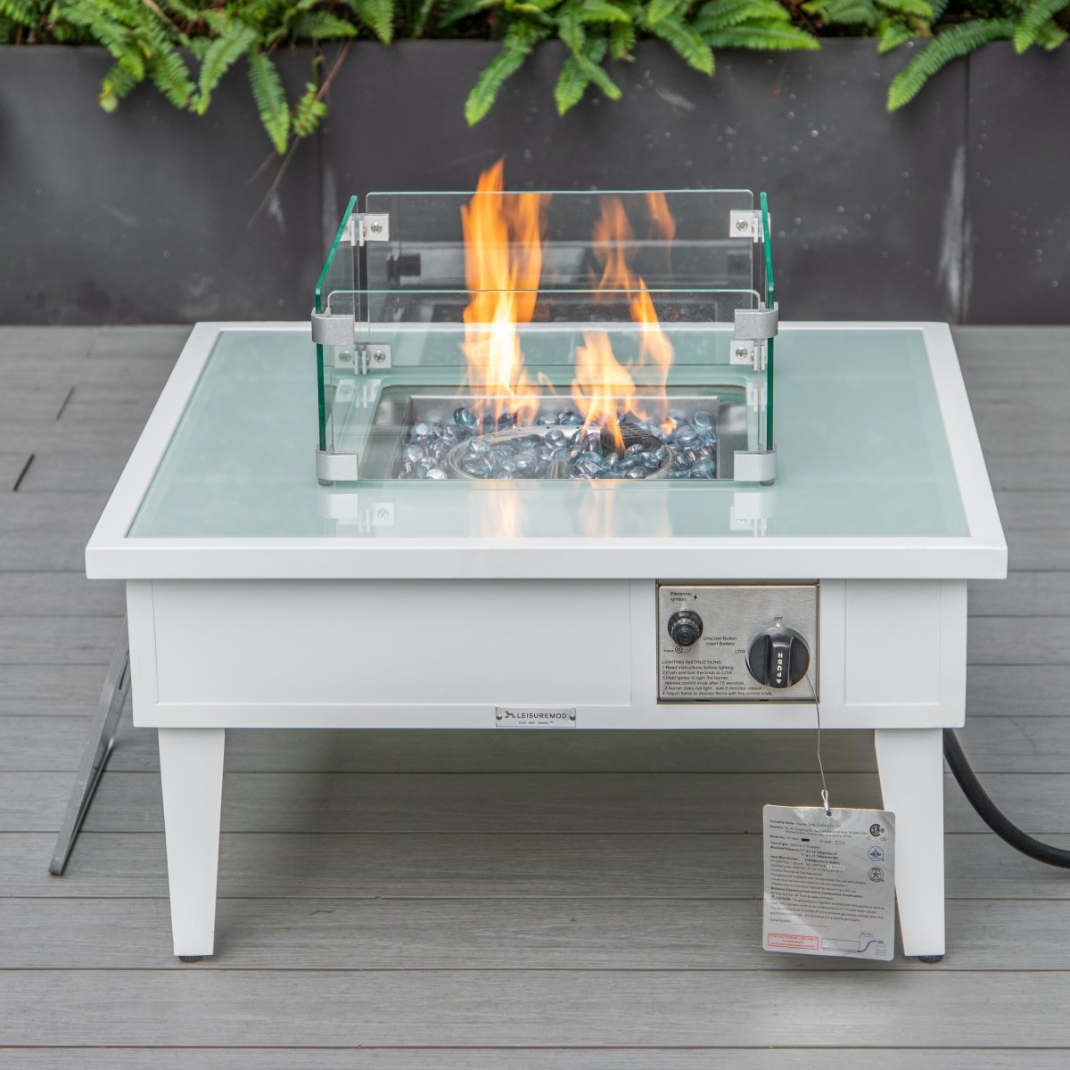 Walbrooke Modern Outdoor Square Fire Pit Table with Powder - Coated Aliuminum Frame Slats/Non Slats Design