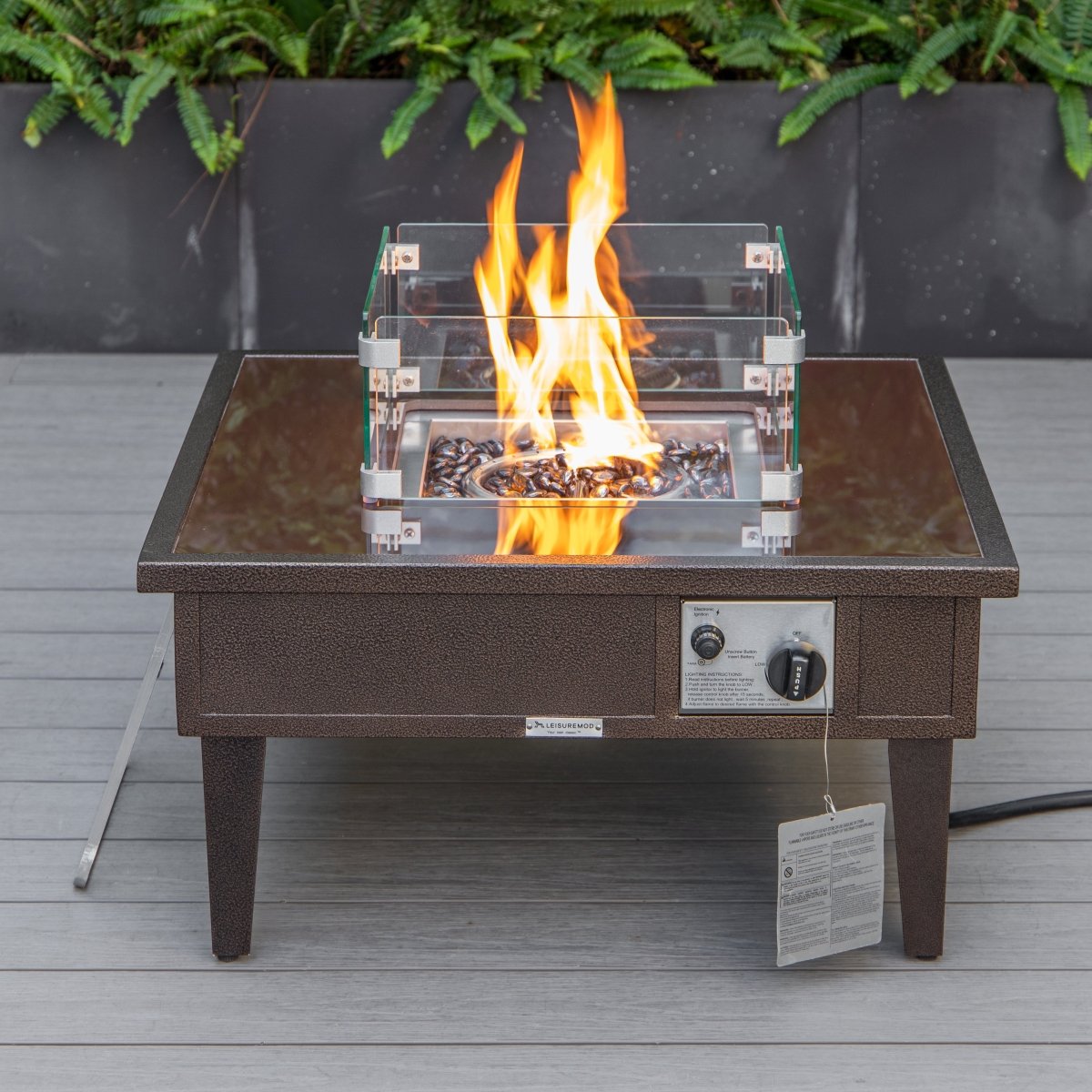 Walbrooke Modern Outdoor Square Fire Pit Table with Powder - Coated Aliuminum Frame Slats/Non Slats Design