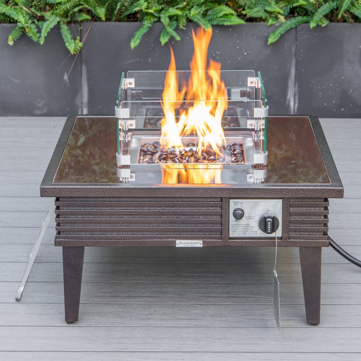 Walbrooke Modern Outdoor Square Fire Pit Table with Powder - Coated Aliuminum Frame Slats/Non Slats Design