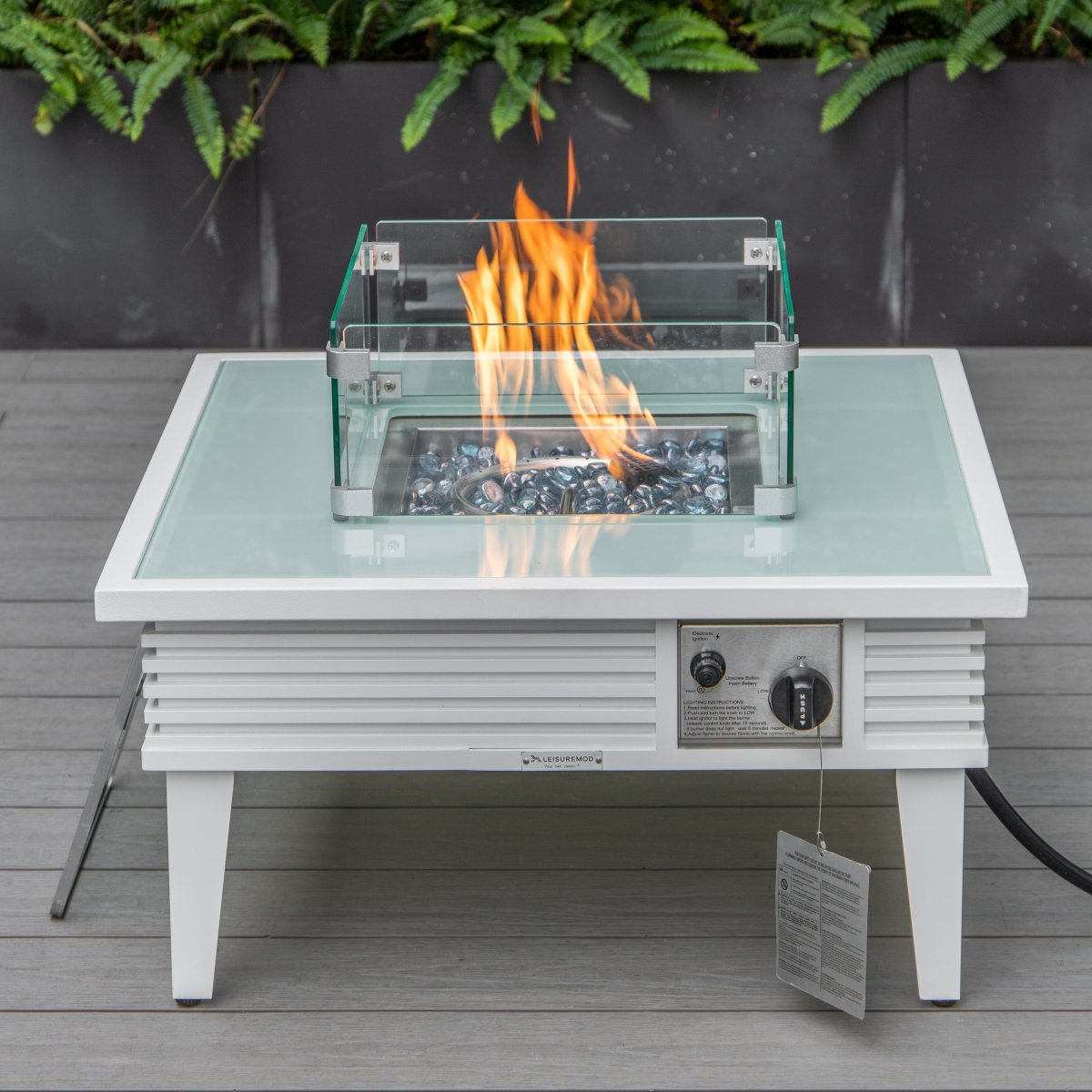 Walbrooke Modern Outdoor Square Fire Pit Table with Powder - Coated Aliuminum Frame Slats/Non Slats Design