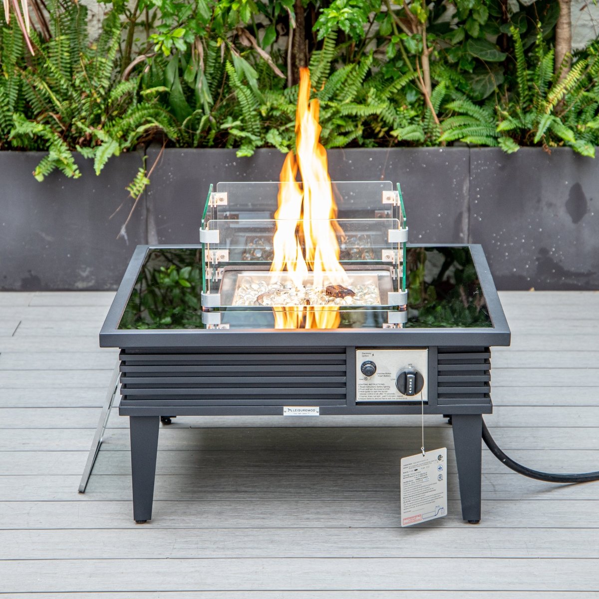 Walbrooke Modern Outdoor Square Fire Pit Table with Powder - Coated Aliuminum Frame Slats/Non Slats Design