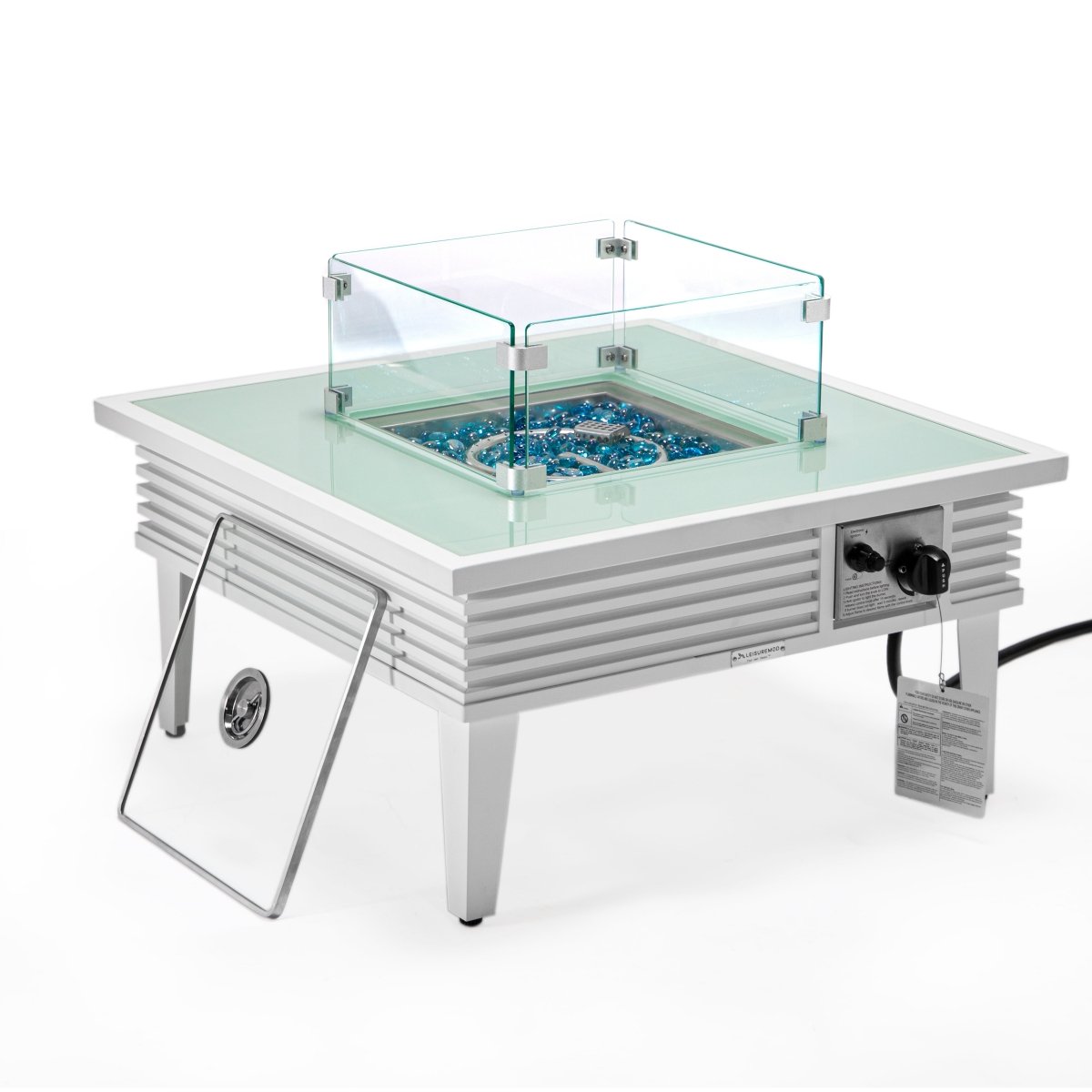 Walbrooke Modern Outdoor Square Fire Pit Table with Powder - Coated Aliuminum Frame Slats/Non Slats Design