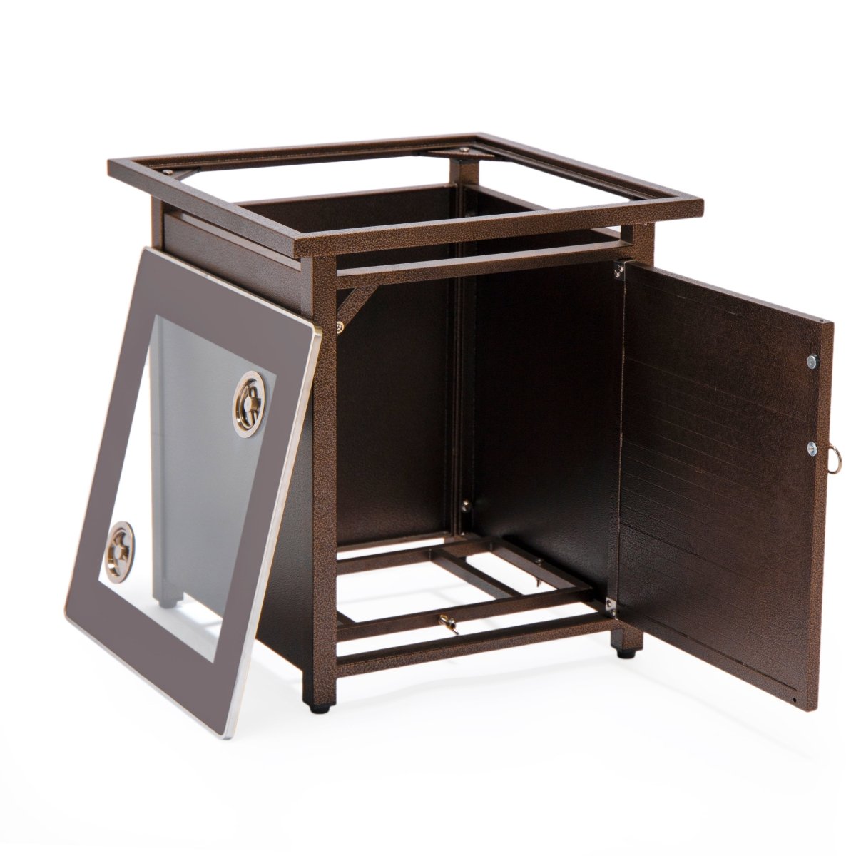 Walbrooke Modern Square Tank Holder Table with Tempered Glass Top and Powder Coated Aluminum Slats/Non Slats Design