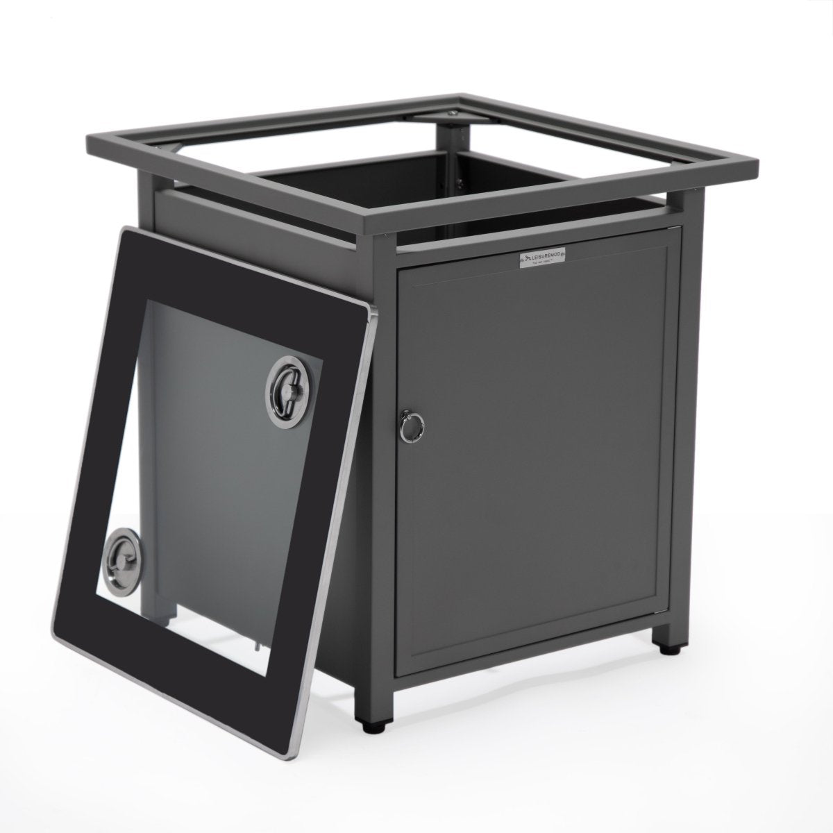 Walbrooke Modern Square Tank Holder Table with Tempered Glass Top and Powder Coated Aluminum Slats/Non Slats Design