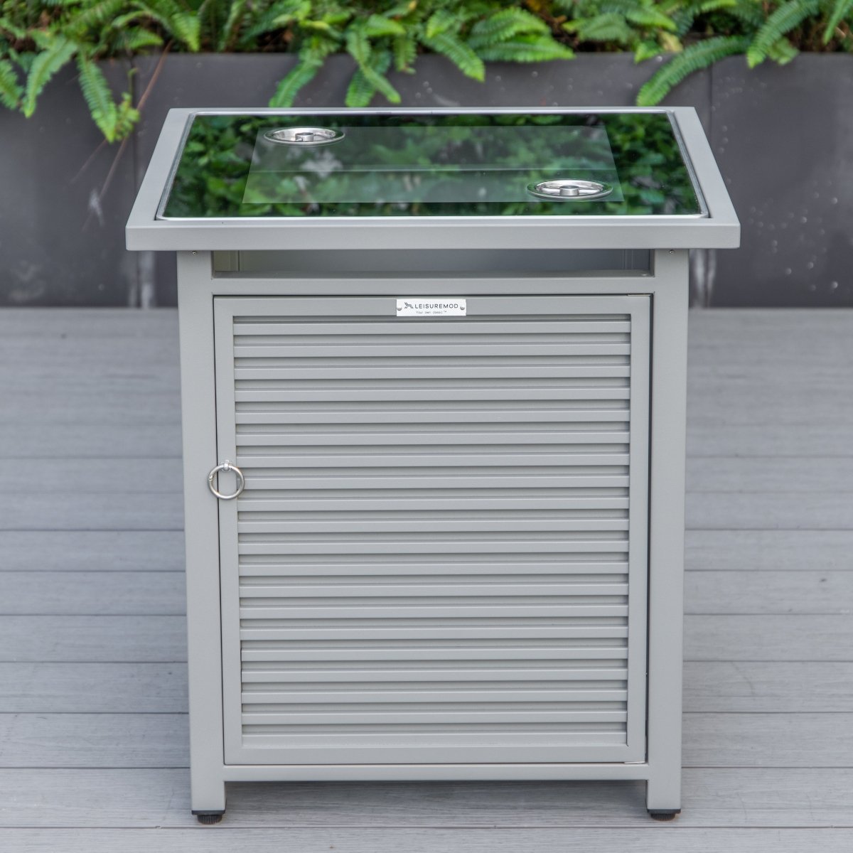 Walbrooke Modern Square Tank Holder Table with Tempered Glass Top and Powder Coated Aluminum Slats/Non Slats Design