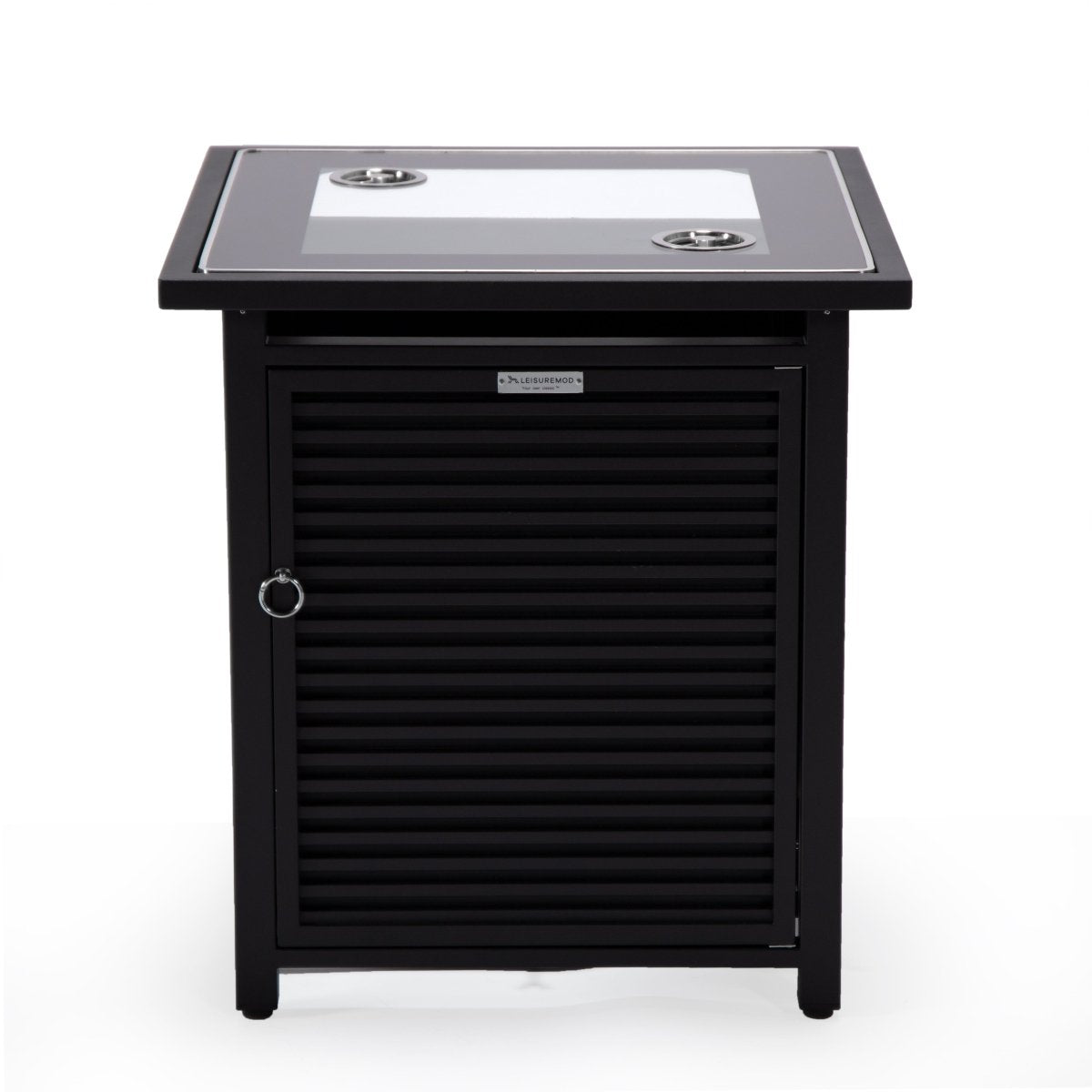 Walbrooke Modern Square Tank Holder Table with Tempered Glass Top and Powder Coated Aluminum Slats/Non Slats Design