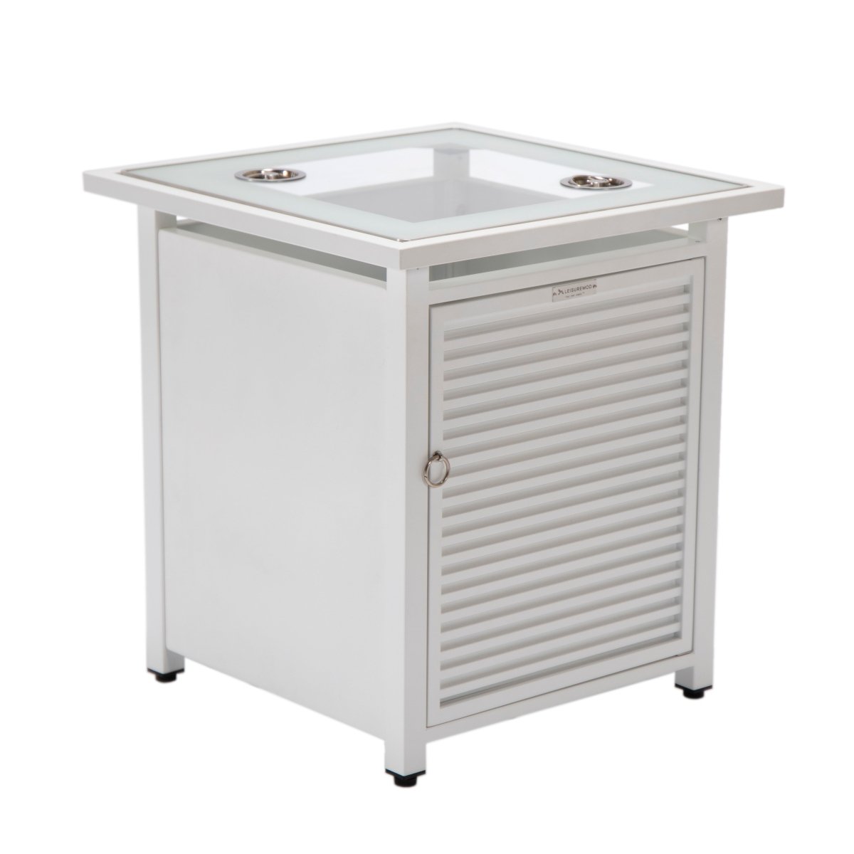 Walbrooke Modern Square Tank Holder Table with Tempered Glass Top and Powder Coated Aluminum Slats/Non Slats Design