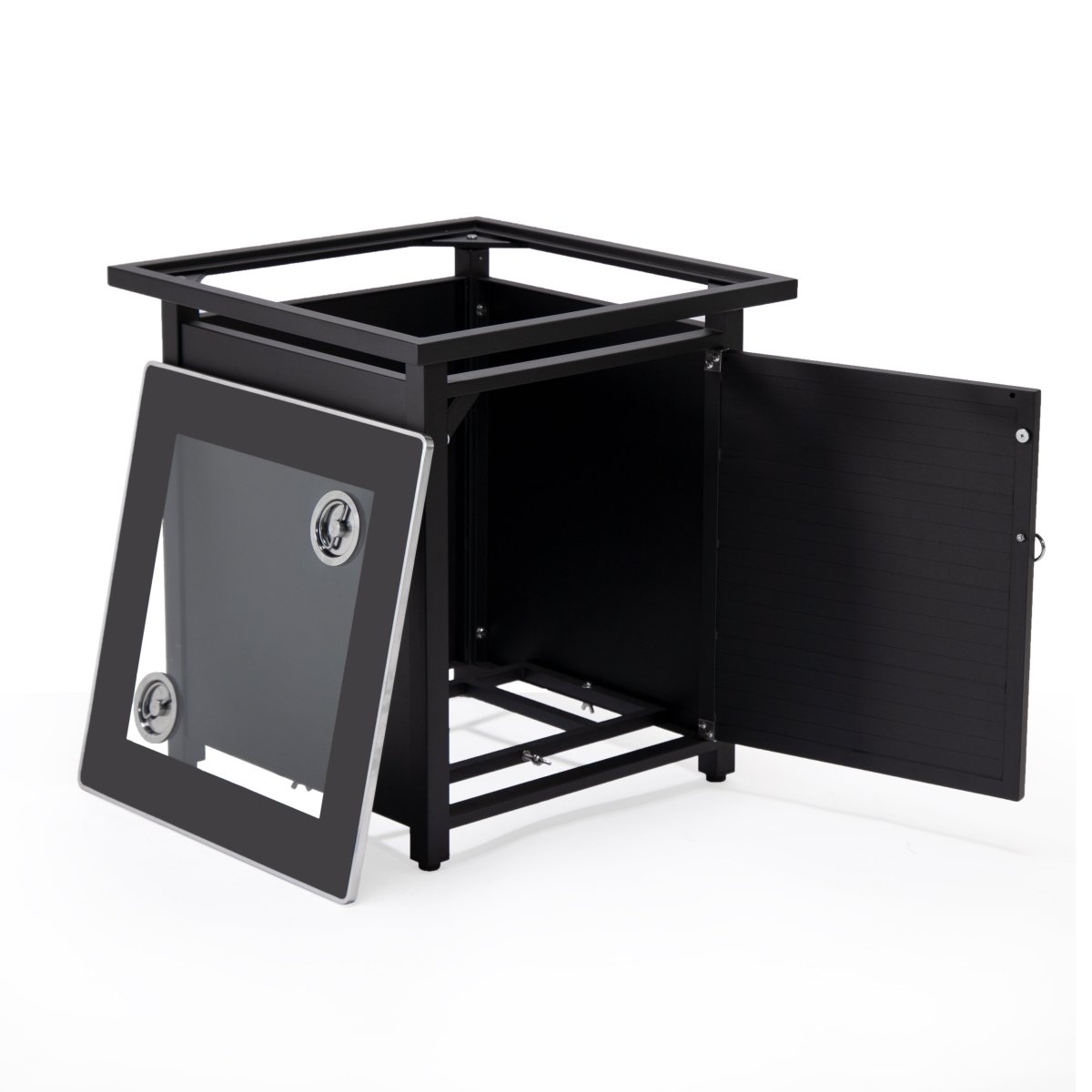 Walbrooke Modern Square Tank Holder Table with Tempered Glass Top and Powder Coated Aluminum Slats/Non Slats Design