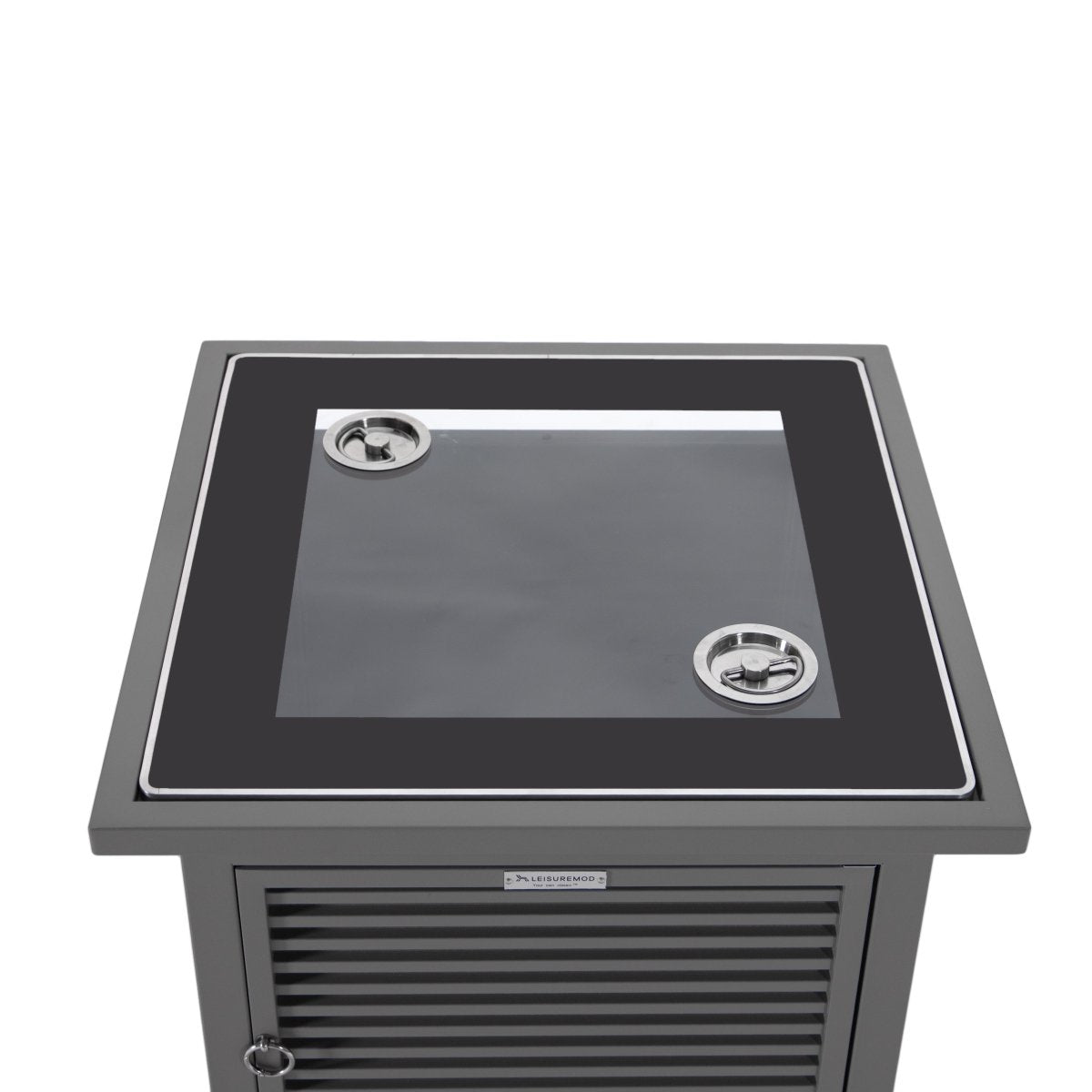 Walbrooke Modern Square Tank Holder Table with Tempered Glass Top and Powder Coated Aluminum Slats/Non Slats Design