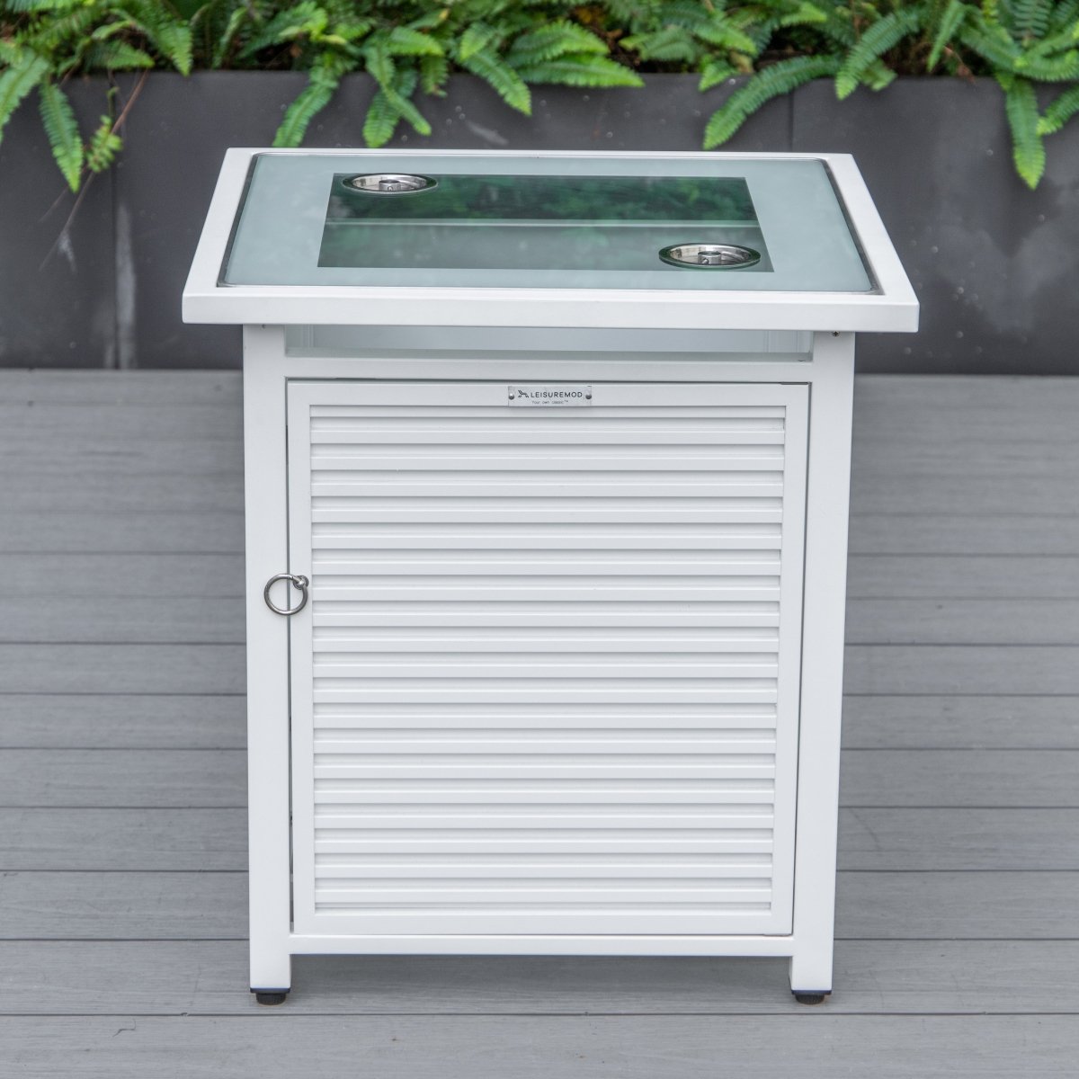 Walbrooke Modern Square Tank Holder Table with Tempered Glass Top and Powder Coated Aluminum Slats/Non Slats Design