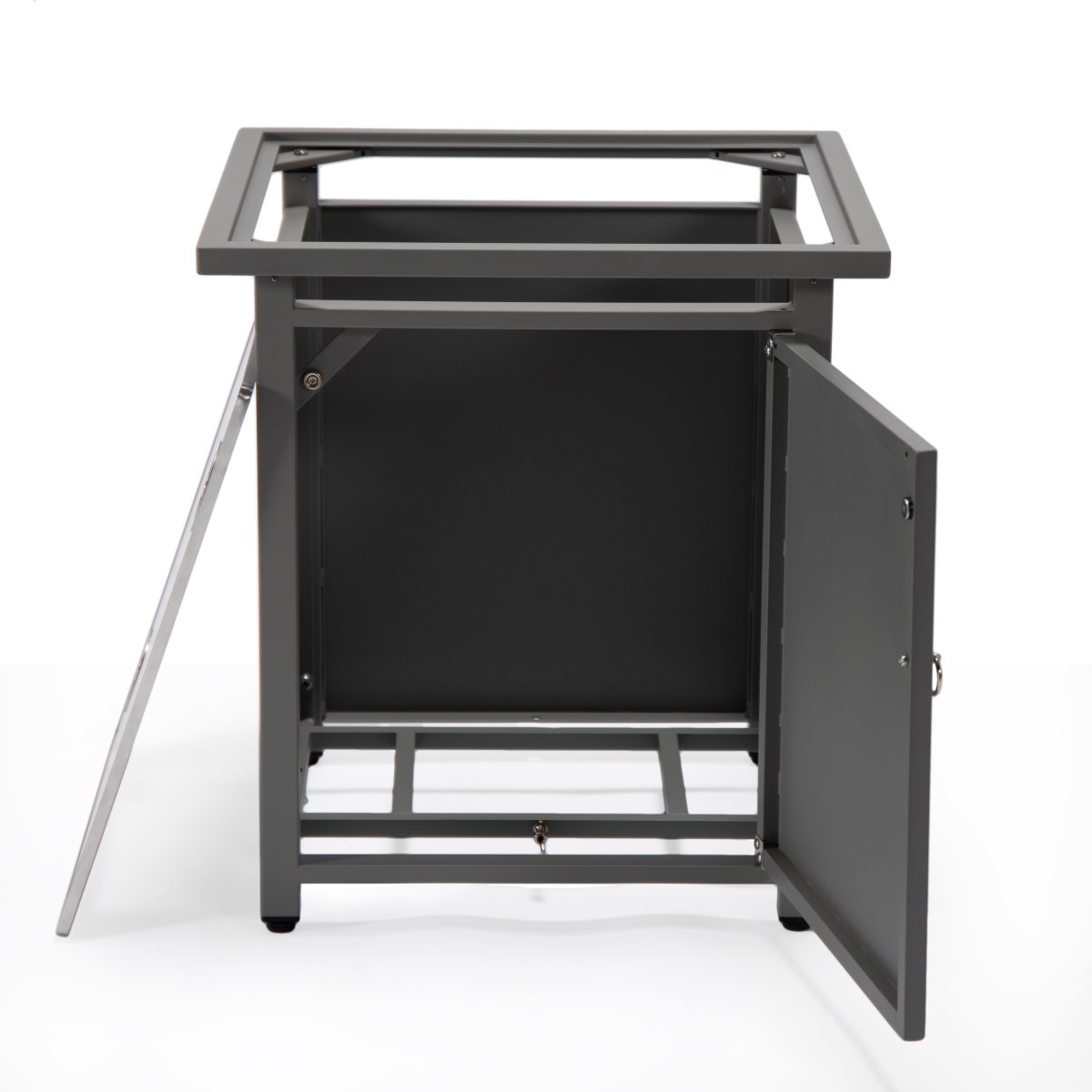 Walbrooke Modern Square Tank Holder Table with Tempered Glass Top and Powder Coated Aluminum Slats/Non Slats Design